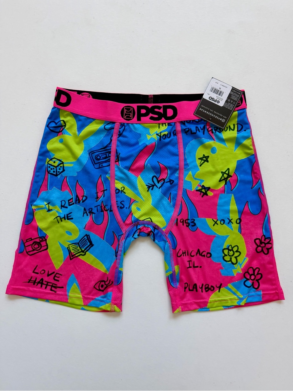NWT PSD x Playboy Boxer Briefs - Neon Bunnies - Pink/Blue/Green/Black
